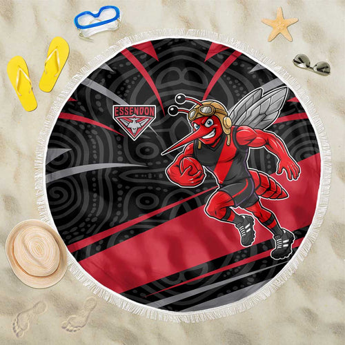 Essendon Bombers Australian Football Beach Blanket Skeeta Mascot With Indigenous Pattern Art