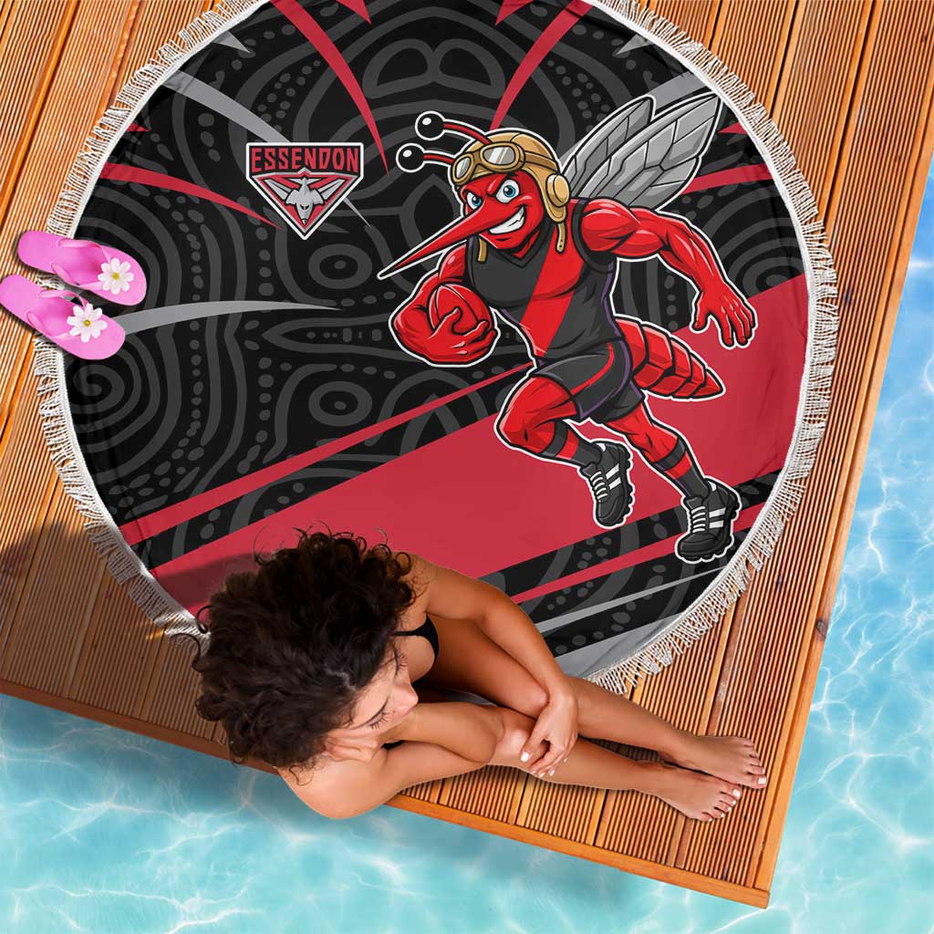 Essendon Bombers Australian Football Beach Blanket Skeeta Mascot With Indigenous Pattern Art