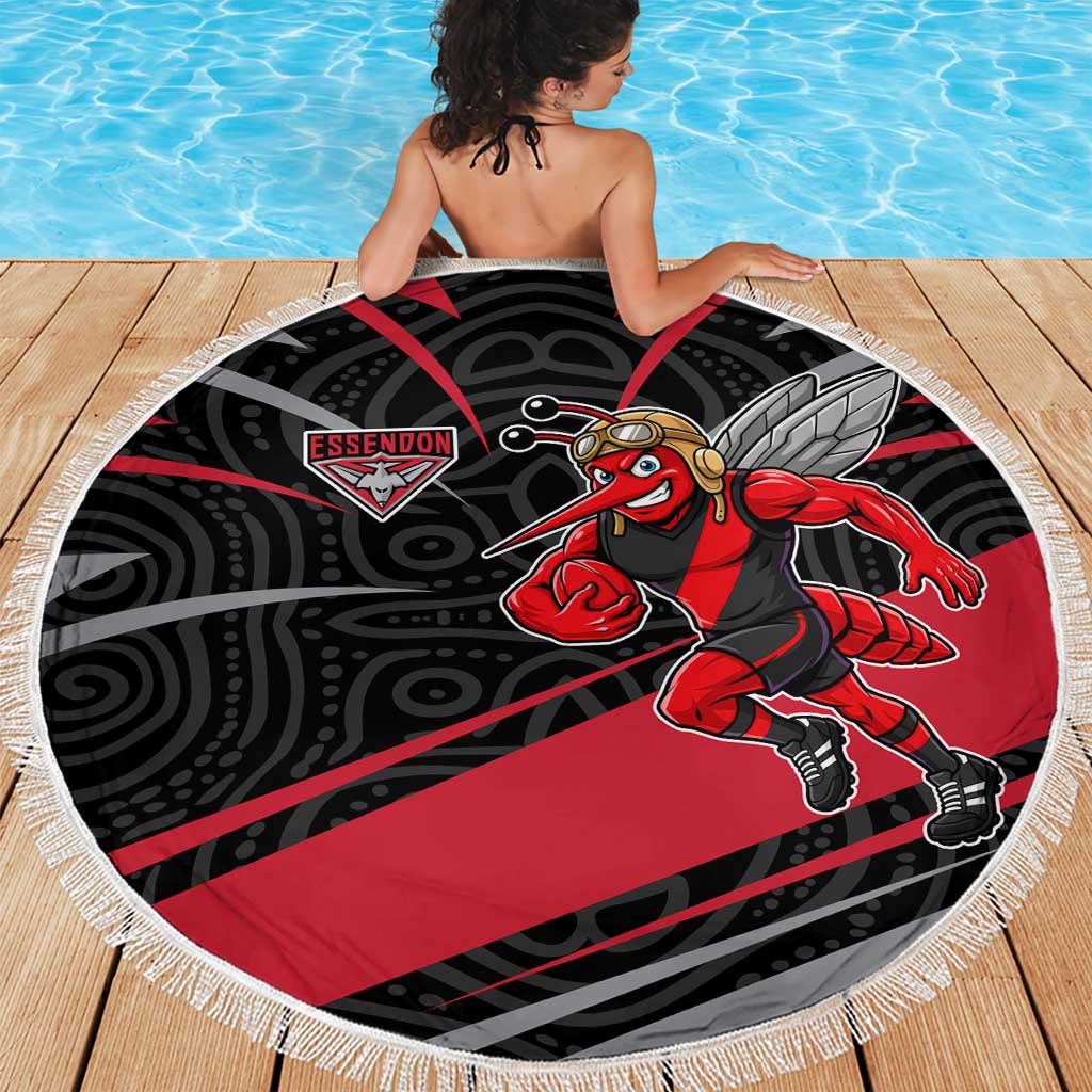 Essendon Bombers Australian Football Beach Blanket Skeeta Mascot With Indigenous Pattern Art