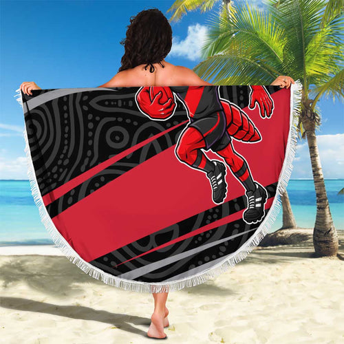Essendon Bombers Australian Football Beach Blanket Skeeta Mascot With Indigenous Pattern Art