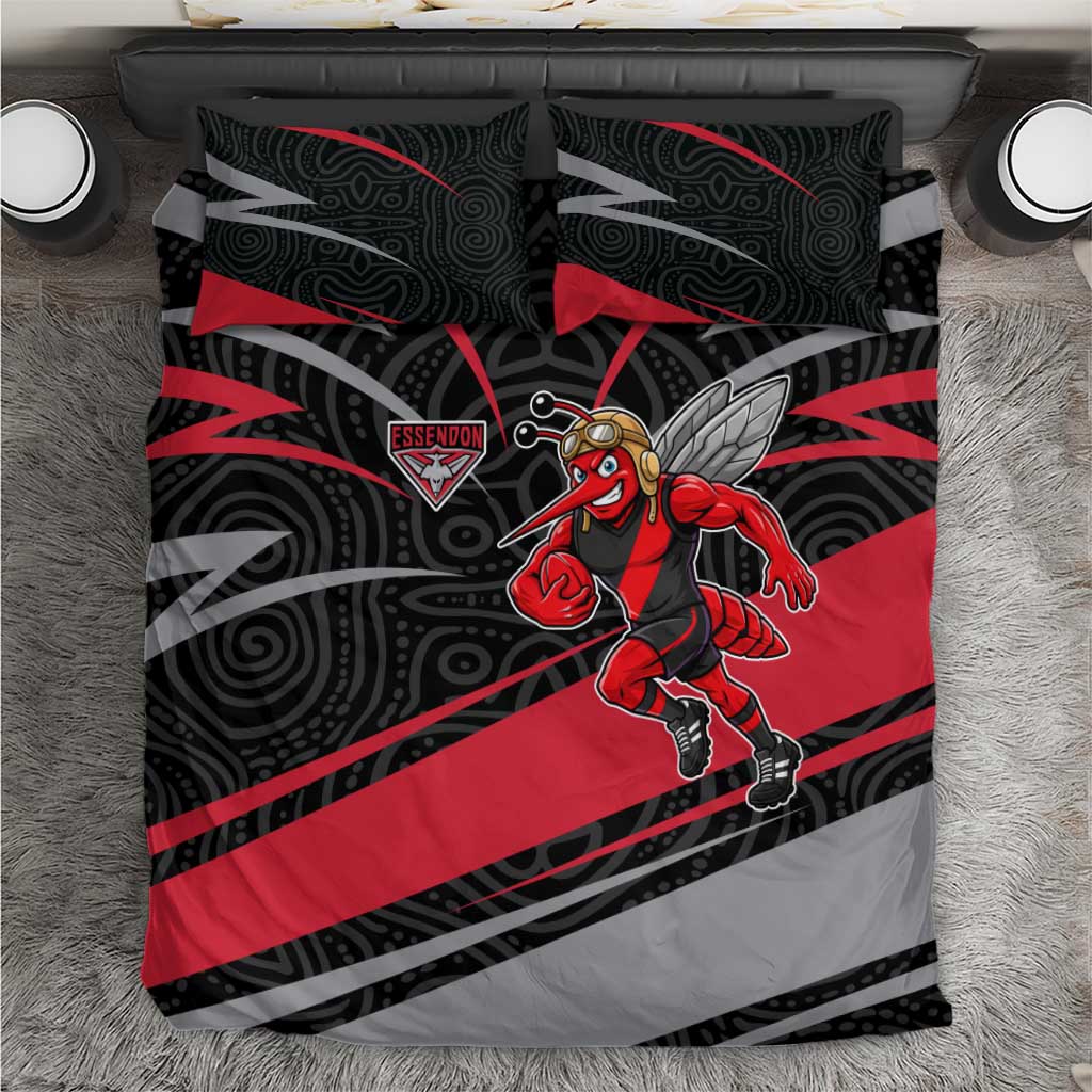 Essendon Bombers Australian Football Bedding Set Skeeta Mascot With Indigenous Pattern Art