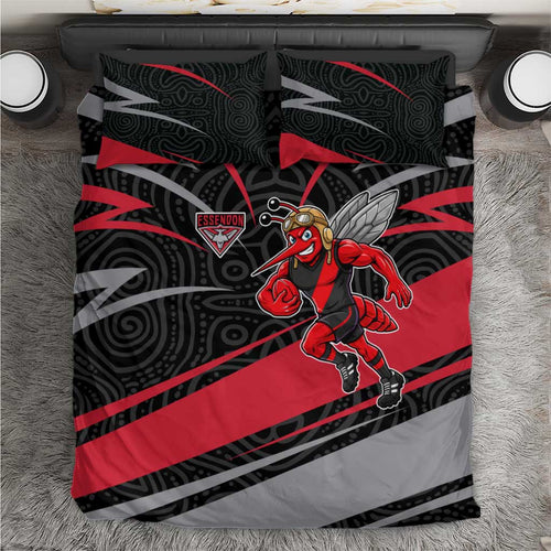 Essendon Bombers Australian Football Bedding Set Skeeta Mascot With Indigenous Pattern Art