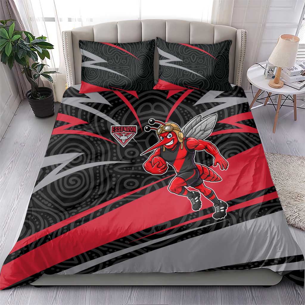 Essendon Bombers Australian Football Bedding Set Skeeta Mascot With Indigenous Pattern Art