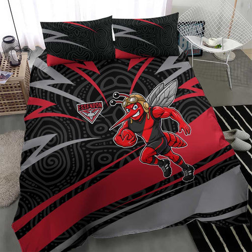 Essendon Bombers Australian Football Bedding Set Skeeta Mascot With Indigenous Pattern Art