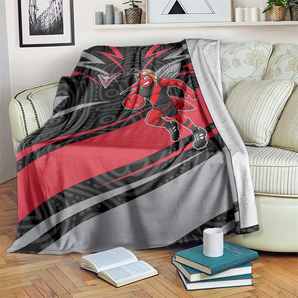 Essendon Bombers Australian Football Blanket Skeeta Mascot With Indigenous Pattern Art