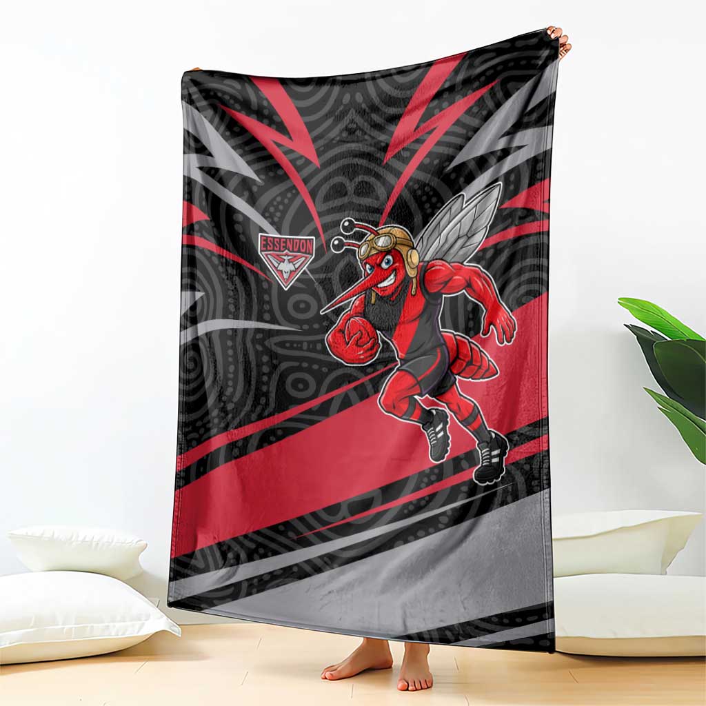 Essendon Bombers Australian Football Blanket Skeeta Mascot With Indigenous Pattern Art