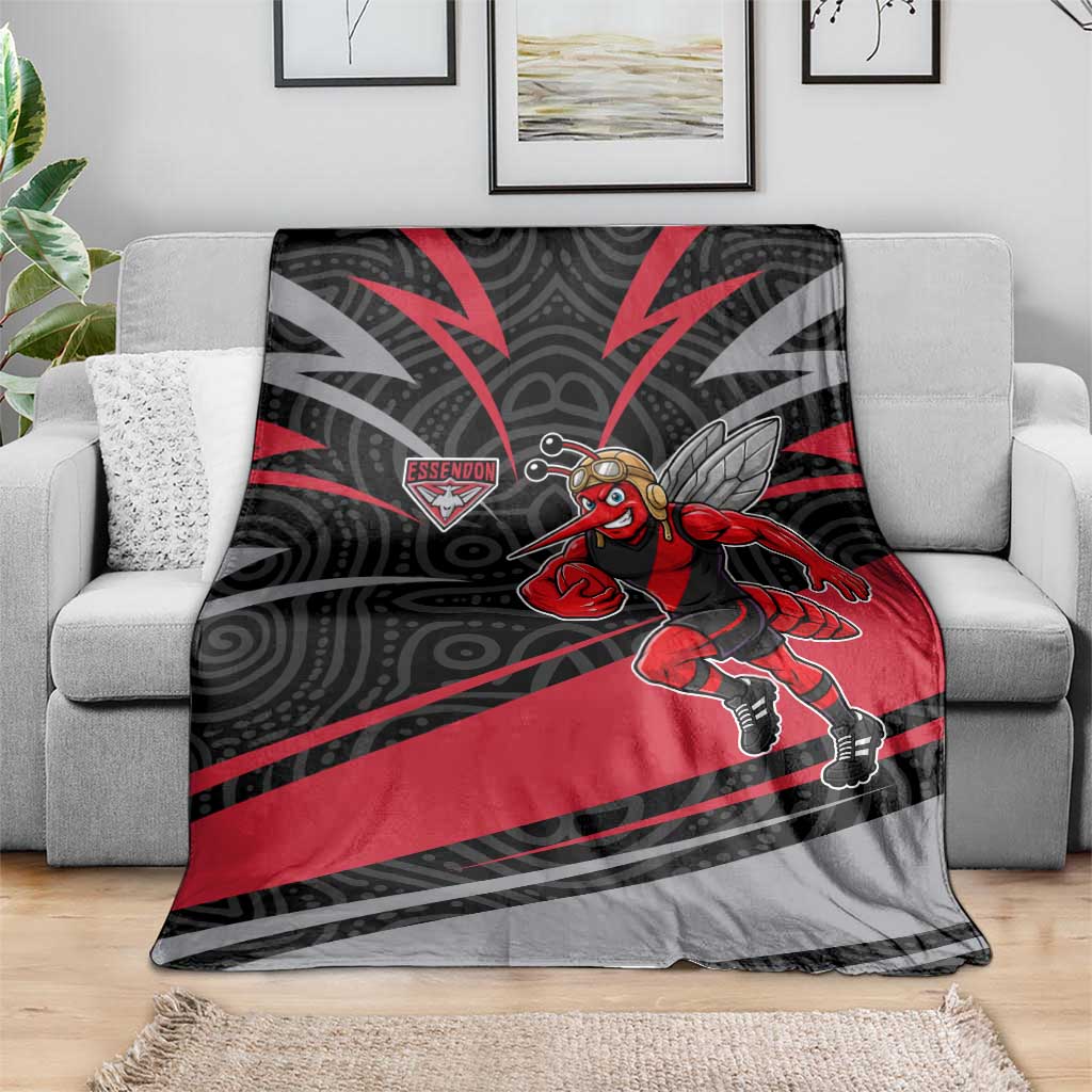 Essendon Bombers Australian Football Blanket Skeeta Mascot With Indigenous Pattern Art