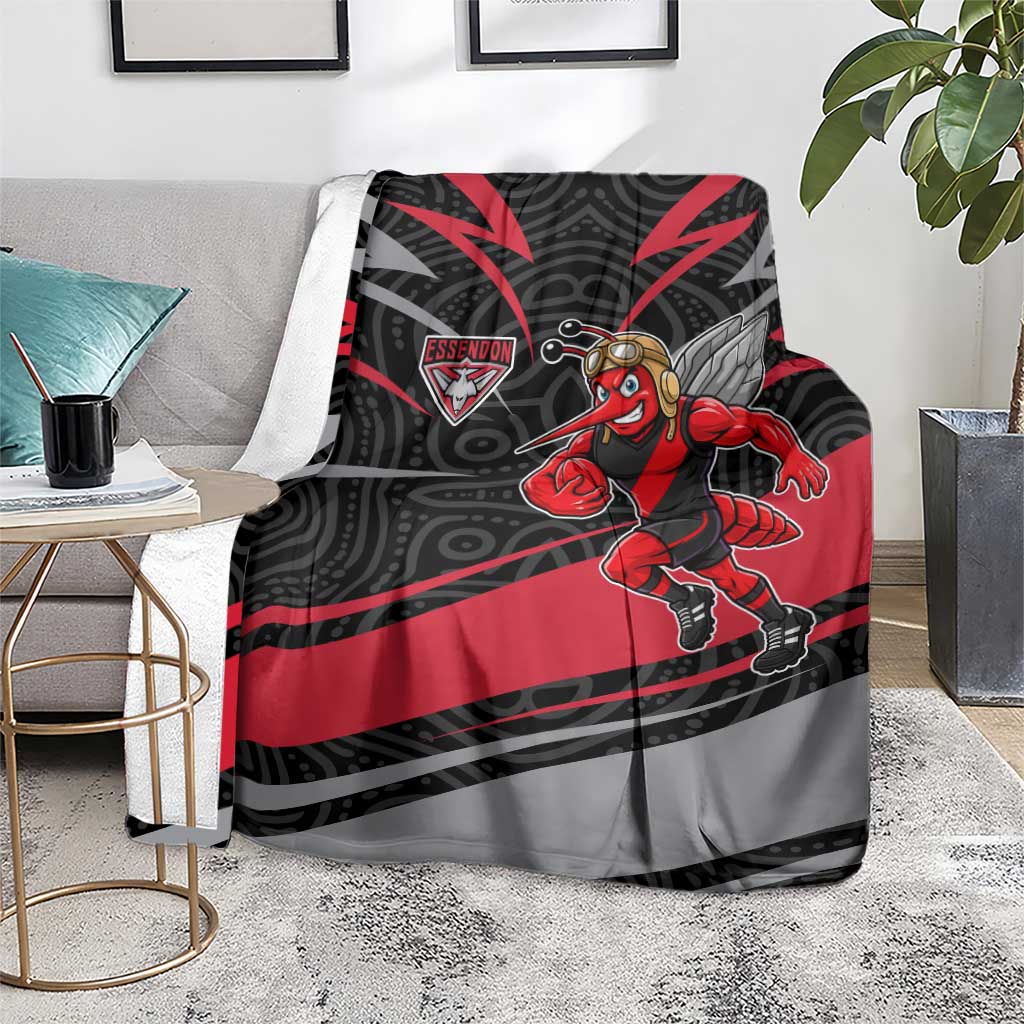 Essendon Bombers Australian Football Blanket Skeeta Mascot With Indigenous Pattern Art