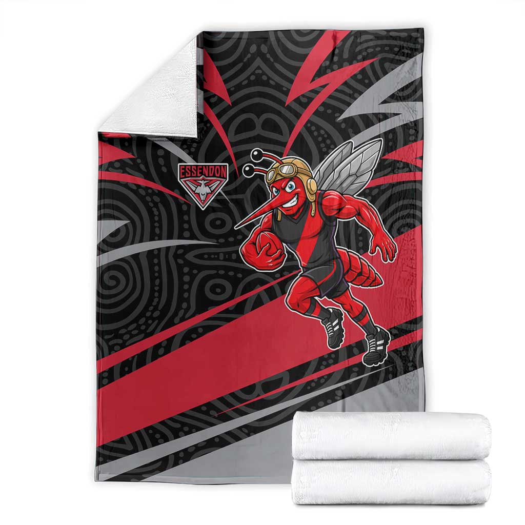 Essendon Bombers Australian Football Blanket Skeeta Mascot With Indigenous Pattern Art