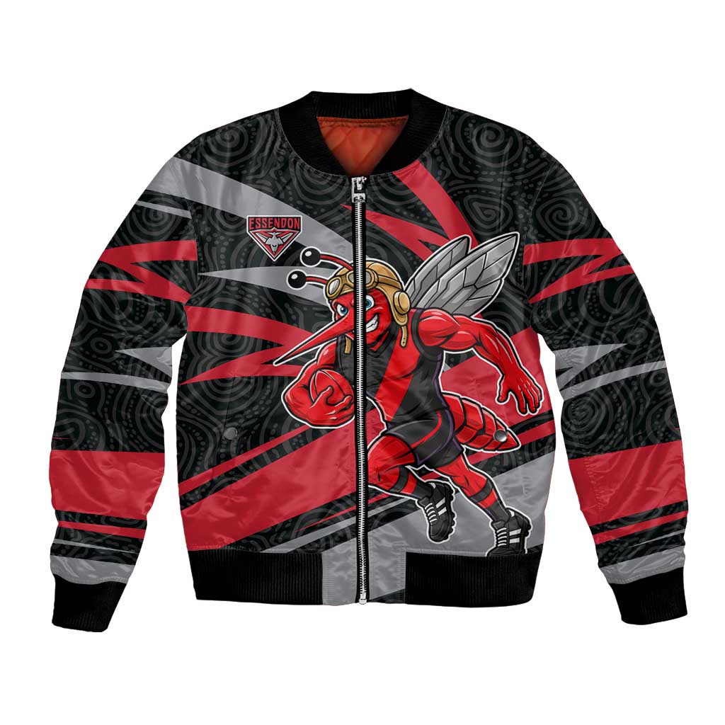 Essendon Bombers Australian Football Bomber Jacket Skeeta Mascot With Indigenous Pattern Art