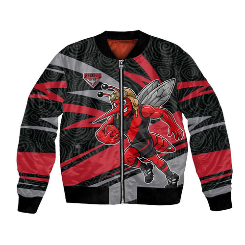 Essendon Bombers Australian Football Bomber Jacket Skeeta Mascot With Indigenous Pattern Art