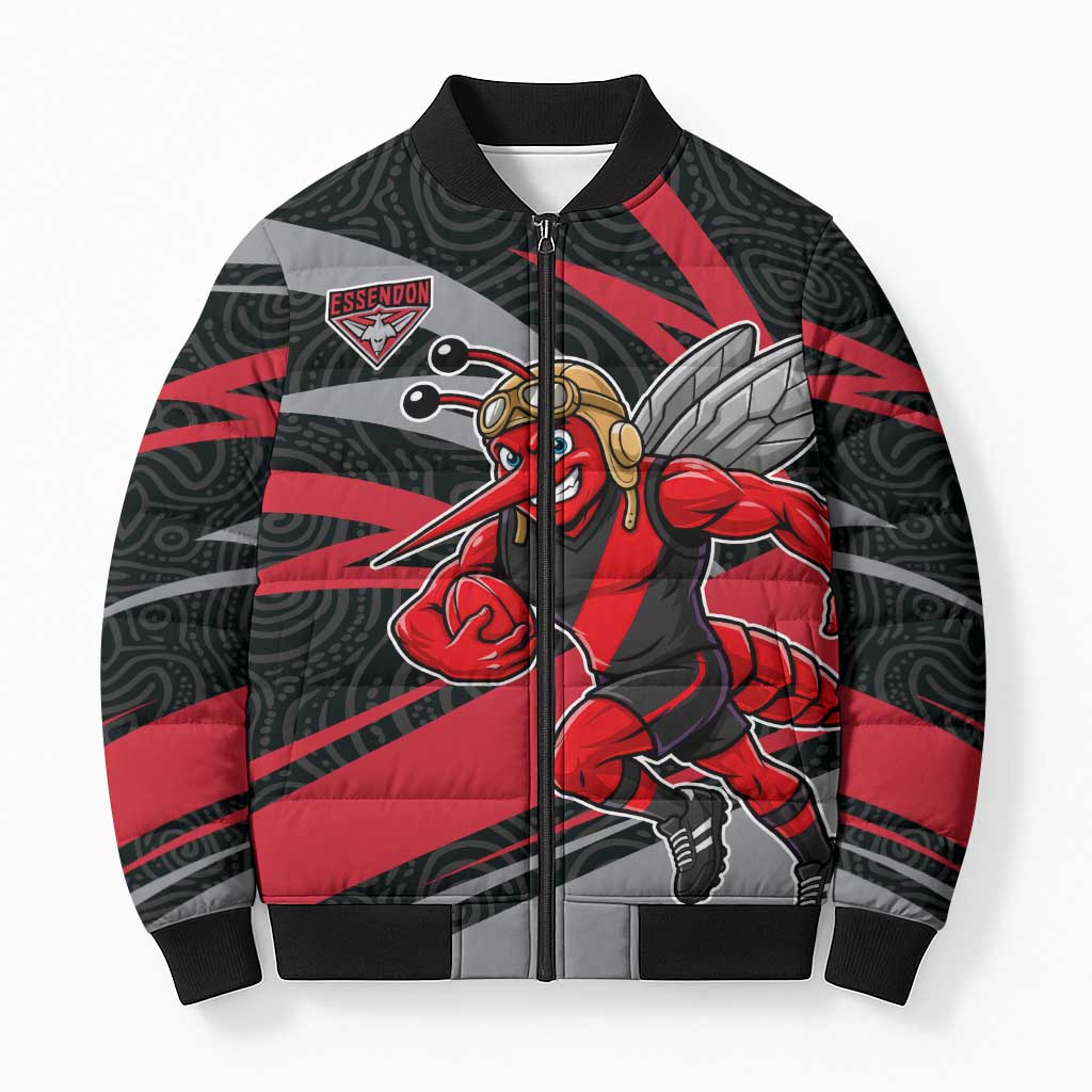 Essendon Bombers Australian Football Bomber Puffer Jacket Skeeta Mascot With Indigenous Pattern Art