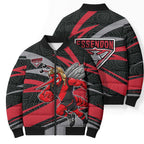 Essendon Bombers Australian Football Bomber Puffer Jacket Skeeta Mascot With Indigenous Pattern Art