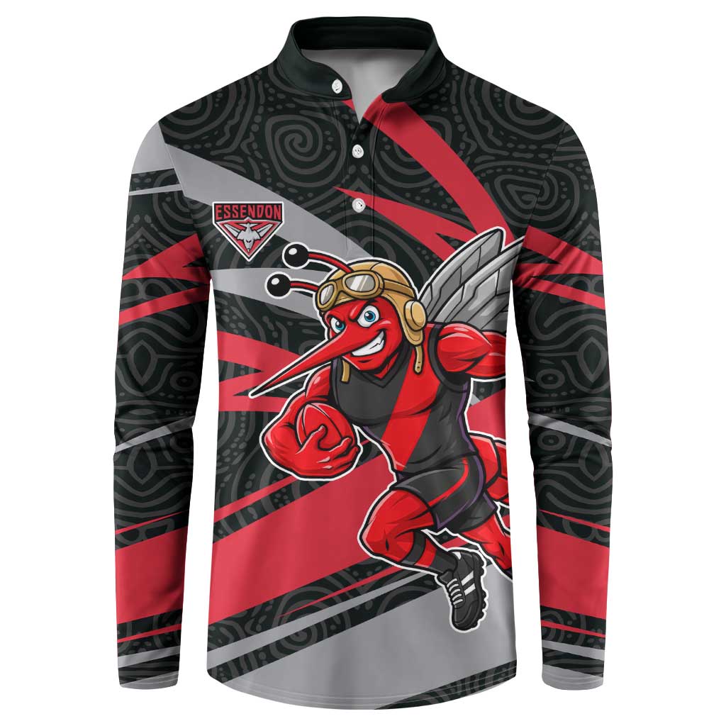 Essendon Bombers Australian Football Button Sweatshirt Skeeta Mascot With Indigenous Pattern Art