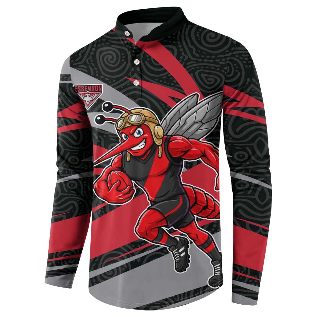 Essendon Bombers Australian Football Button Sweatshirt Skeeta Mascot With Indigenous Pattern Art