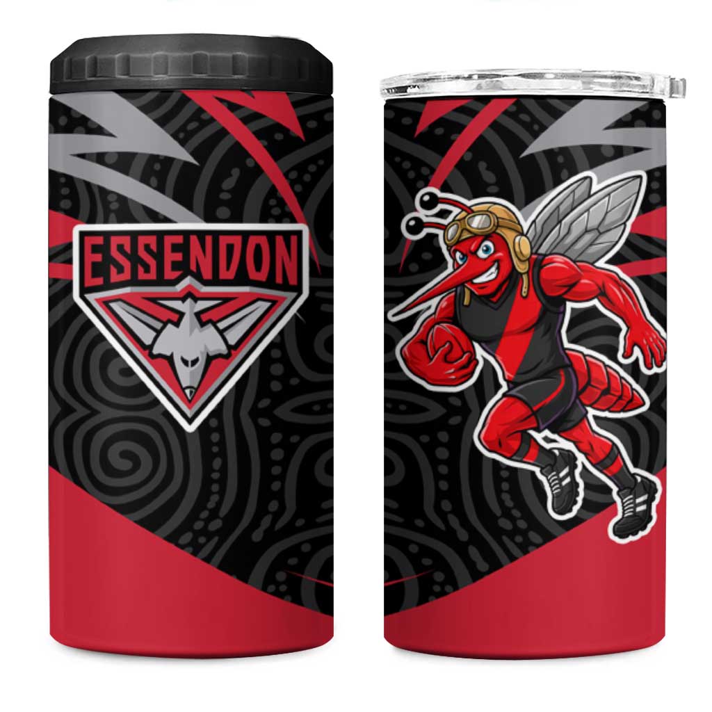 Essendon Bombers Australian Football 4 in 1 Can Cooler Tumbler Skeeta Mascot With Indigenous Pattern Art