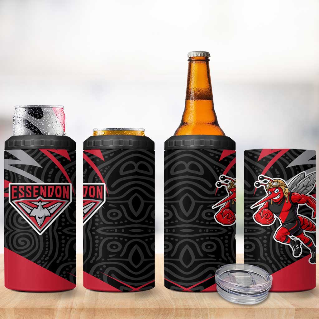 Essendon Bombers Australian Football 4 in 1 Can Cooler Tumbler Skeeta Mascot With Indigenous Pattern Art