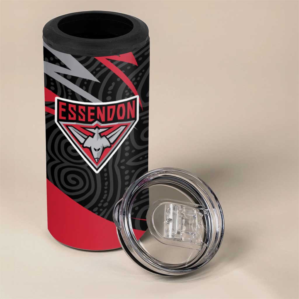 Essendon Bombers Australian Football 4 in 1 Can Cooler Tumbler Skeeta Mascot With Indigenous Pattern Art