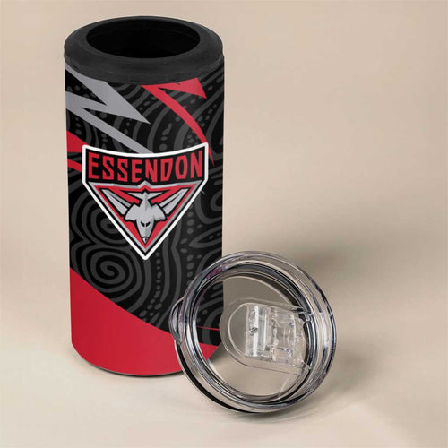 Essendon Bombers Australian Football 4 in 1 Can Cooler Tumbler Skeeta Mascot With Indigenous Pattern Art