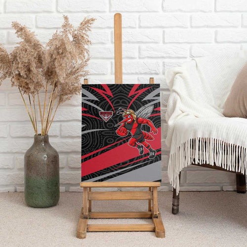 Essendon Bombers Australian Football Canvas Wall Art Skeeta Mascot With Indigenous Pattern Art