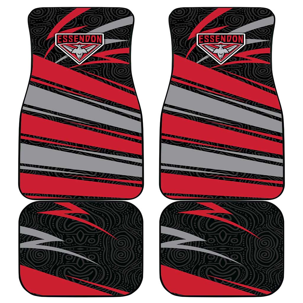 Essendon Bombers Australian Football Car Mats Skeeta Mascot With Indigenous Pattern Art