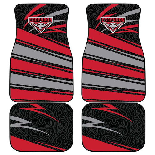 Essendon Bombers Australian Football Car Mats Skeeta Mascot With Indigenous Pattern Art