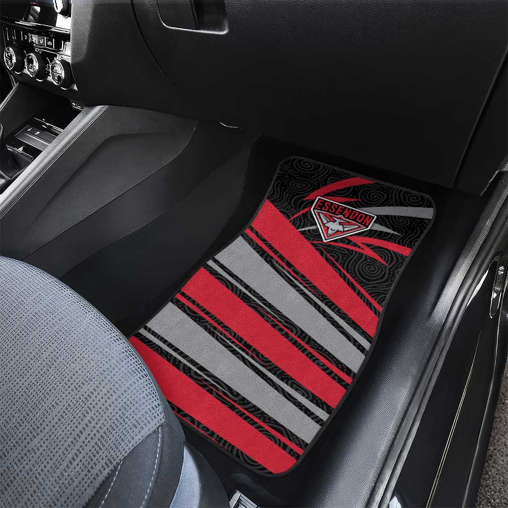 Essendon Bombers Australian Football Car Mats Skeeta Mascot With Indigenous Pattern Art