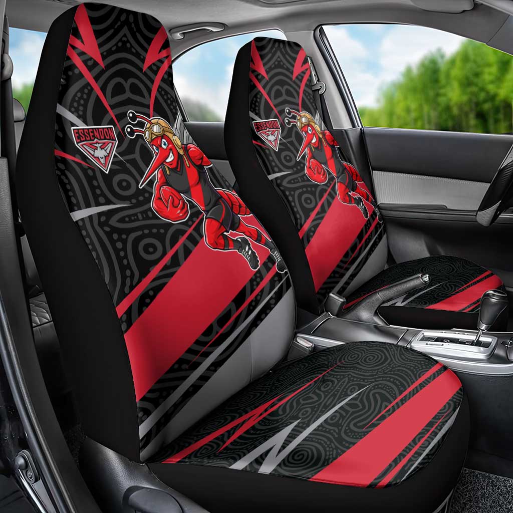 Essendon Bombers Australian Football Car Seat Cover Skeeta Mascot With Indigenous Pattern Art