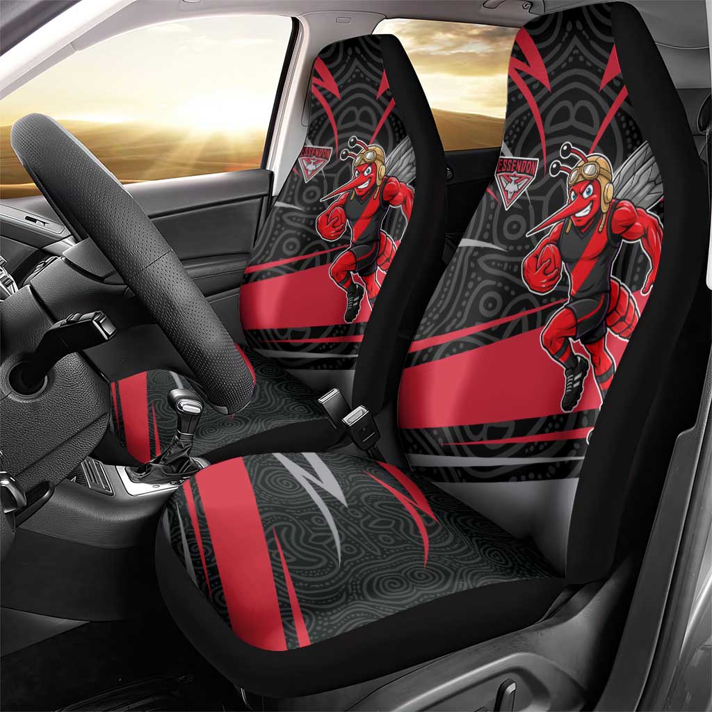 Essendon Bombers Australian Football Car Seat Cover Skeeta Mascot With Indigenous Pattern Art