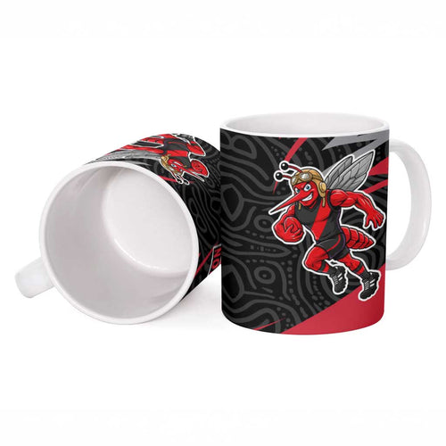Essendon Bombers Australian Football Ceramic Mug Skeeta Mascot With Indigenous Pattern Art