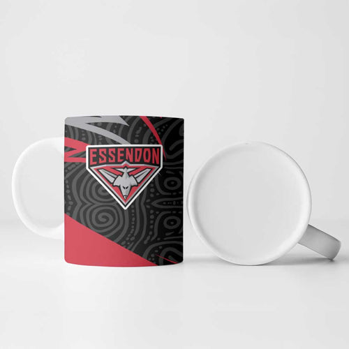 Essendon Bombers Australian Football Ceramic Mug Skeeta Mascot With Indigenous Pattern Art