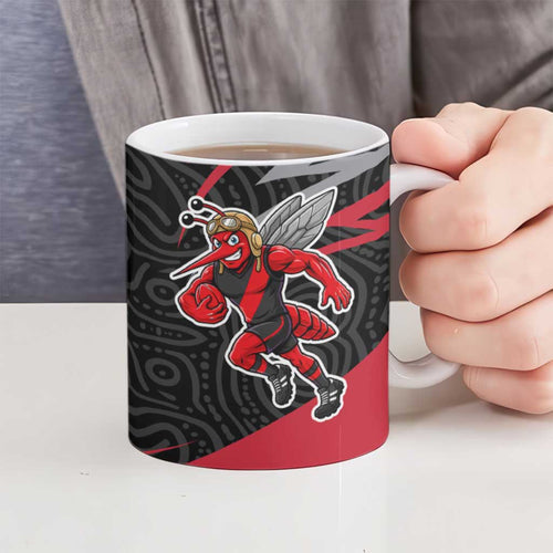 Essendon Bombers Australian Football Ceramic Mug Skeeta Mascot With Indigenous Pattern Art
