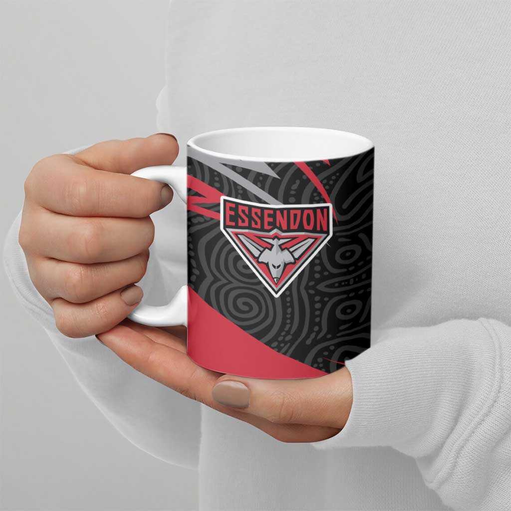 Essendon Bombers Australian Football Ceramic Mug Skeeta Mascot With Indigenous Pattern Art