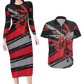 Essendon Bombers Australian Football Couples Matching Long Sleeve Bodycon Dress and Hawaiian Shirt Skeeta Mascot With Indigenous Pattern Art