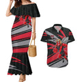 Essendon Bombers Australian Football Couples Matching Mermaid Dress and Hawaiian Shirt Skeeta Mascot With Indigenous Pattern Art