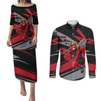 Essendon Bombers Australian Football Couples Matching Puletasi and Long Sleeve Button Shirt Skeeta Mascot With Indigenous Pattern Art