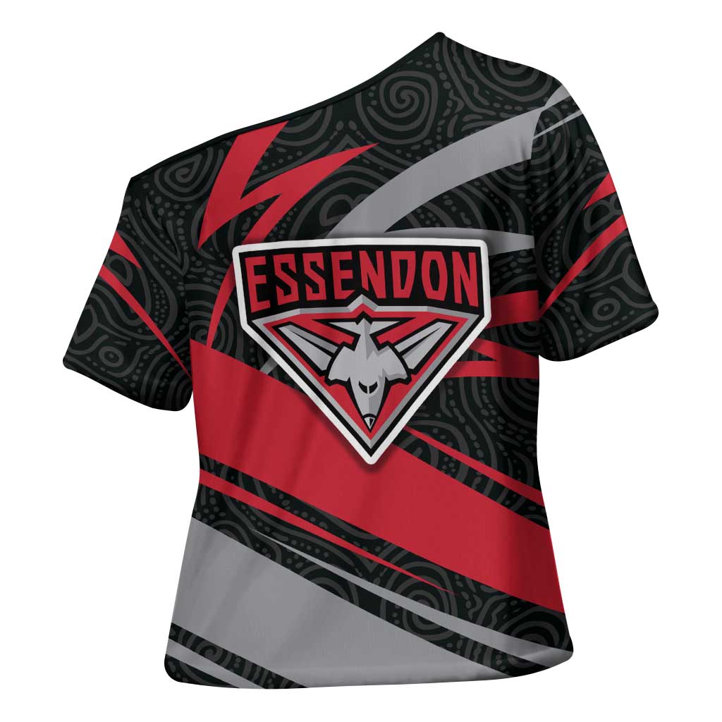 Essendon Bombers Australian Football Cross Shoulder Shirt Skeeta Mascot With Indigenous Pattern Art