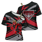 Essendon Bombers Australian Football Cross Shoulder Shirt Skeeta Mascot With Indigenous Pattern Art