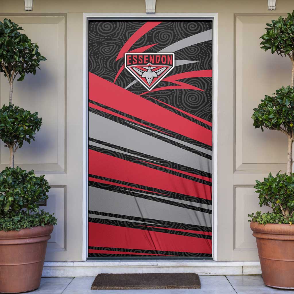 Essendon Bombers Australian Football Door Cover Skeeta Mascot With Indigenous Pattern Art