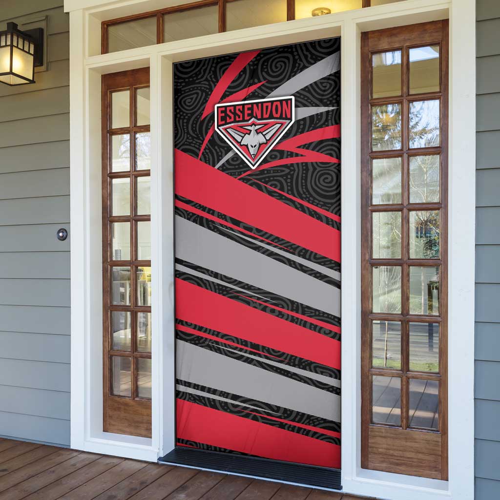 Essendon Bombers Australian Football Door Cover Skeeta Mascot With Indigenous Pattern Art