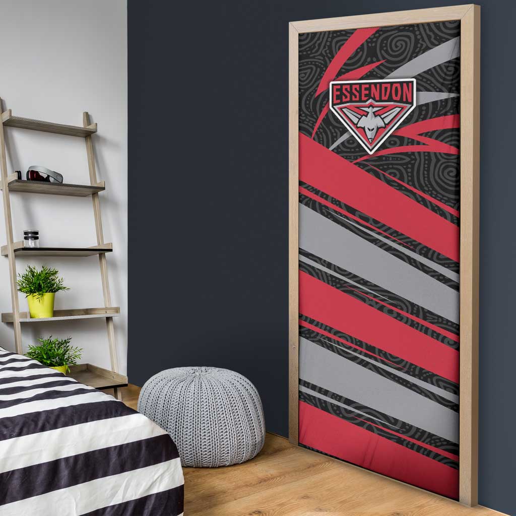 Essendon Bombers Australian Football Door Cover Skeeta Mascot With Indigenous Pattern Art
