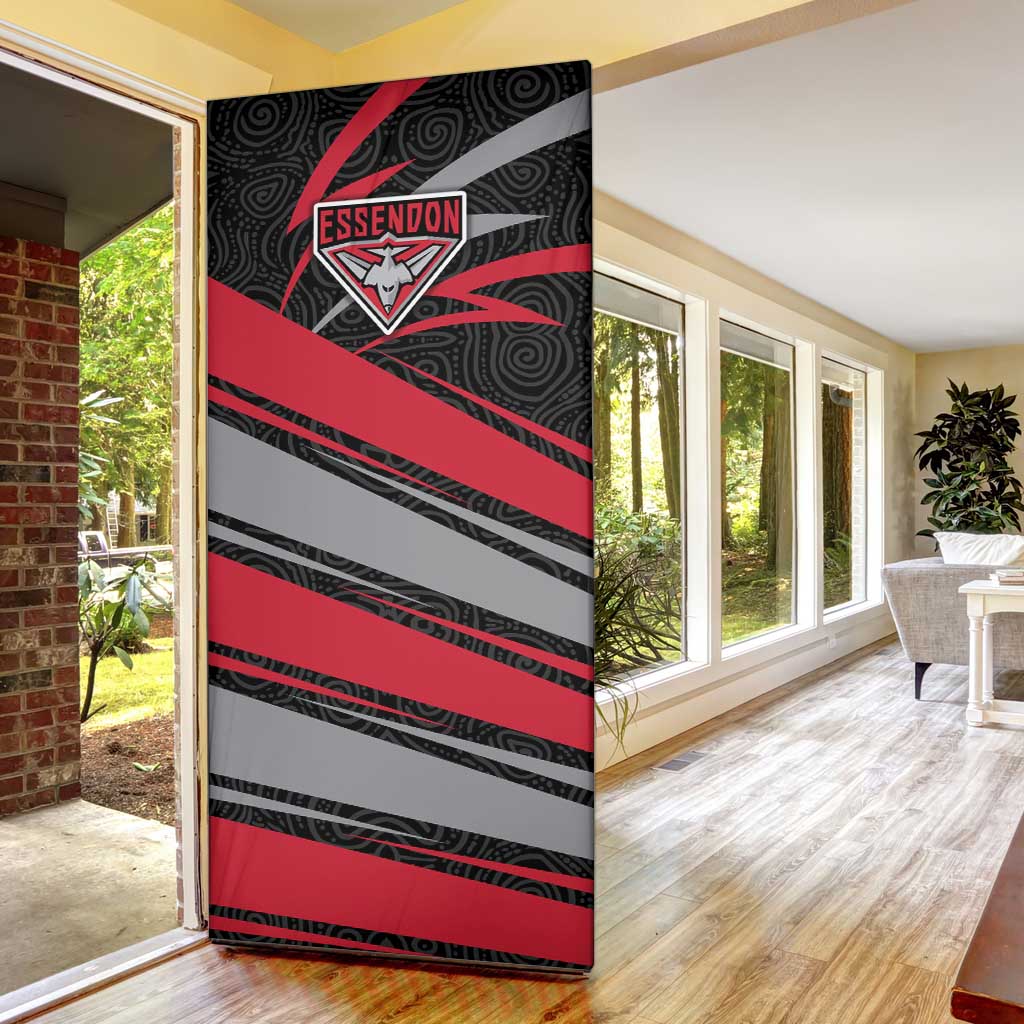 Essendon Bombers Australian Football Door Cover Skeeta Mascot With Indigenous Pattern Art
