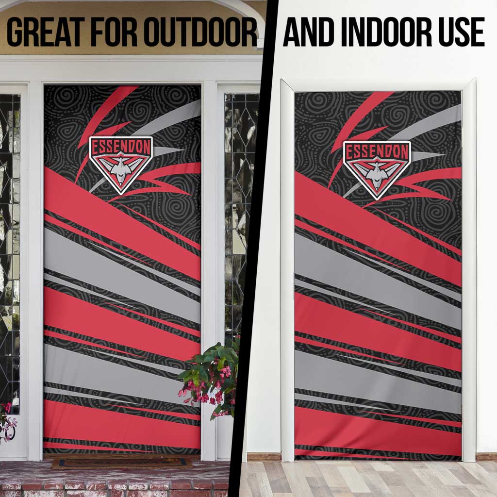Essendon Bombers Australian Football Door Cover Skeeta Mascot With Indigenous Pattern Art