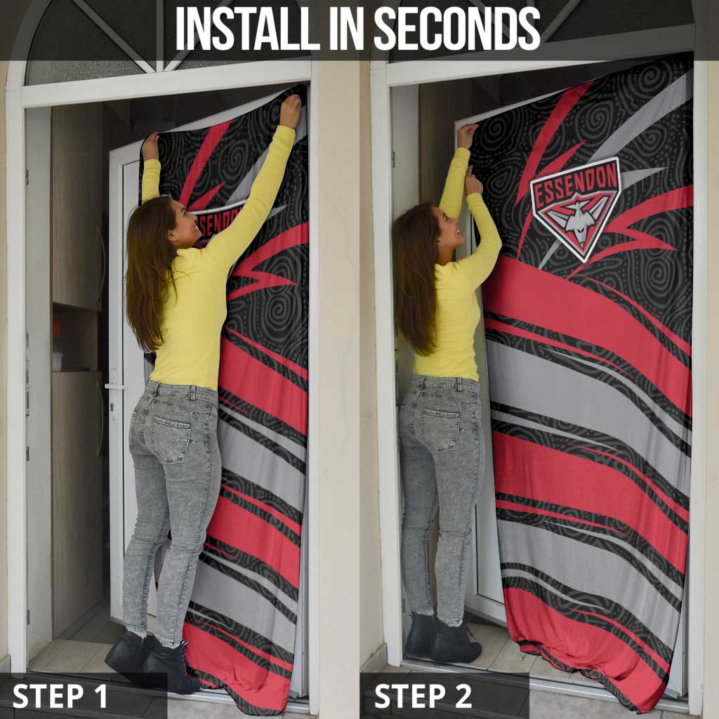 Essendon Bombers Australian Football Door Cover Skeeta Mascot With Indigenous Pattern Art