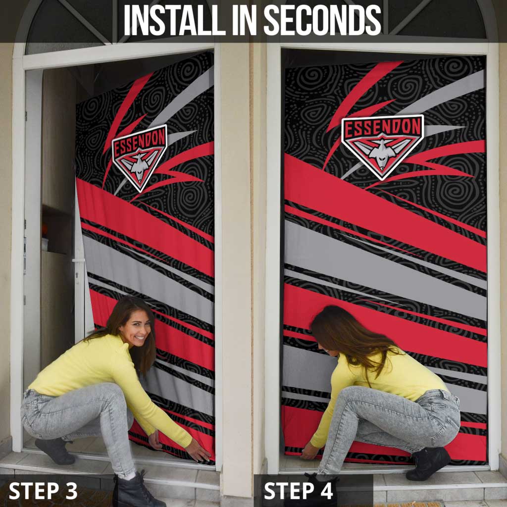 Essendon Bombers Australian Football Door Cover Skeeta Mascot With Indigenous Pattern Art