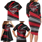 Essendon Bombers Australian Football Family Matching Long Sleeve Bodycon Dress and Hawaiian Shirt Skeeta Mascot With Indigenous Pattern Art