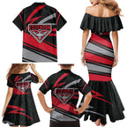 Essendon Bombers Australian Football Family Matching Mermaid Dress and Hawaiian Shirt Skeeta Mascot With Indigenous Pattern Art