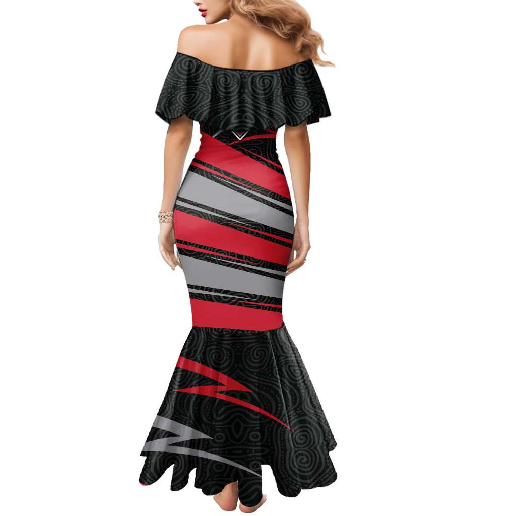 Essendon Bombers Australian Football Family Matching Mermaid Dress and Hawaiian Shirt Skeeta Mascot With Indigenous Pattern Art