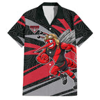 Essendon Bombers Australian Football Family Matching Off The Shoulder Long Sleeve Dress and Hawaiian Shirt Skeeta Mascot With Indigenous Pattern Art