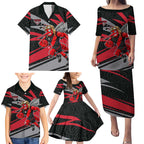 Essendon Bombers Australian Football Family Matching Puletasi and Hawaiian Shirt Skeeta Mascot With Indigenous Pattern Art